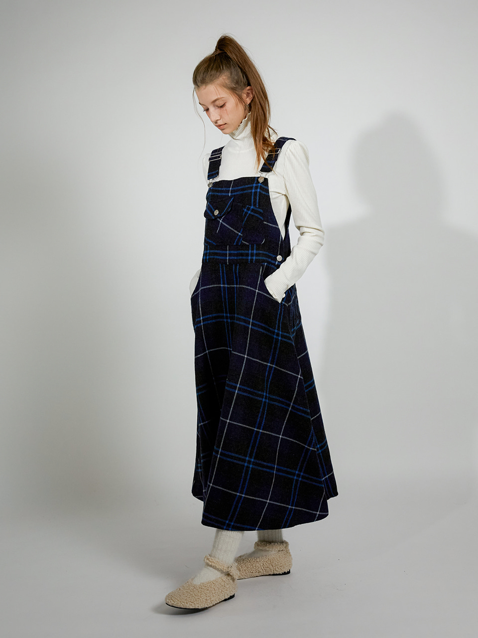 WOOL CHECK OVERALL OPS_BLUE