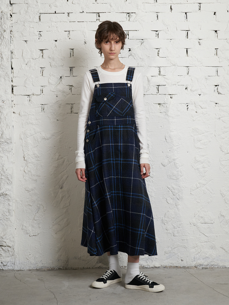 WOOL CHECK OVERALL OPS_BLUE
